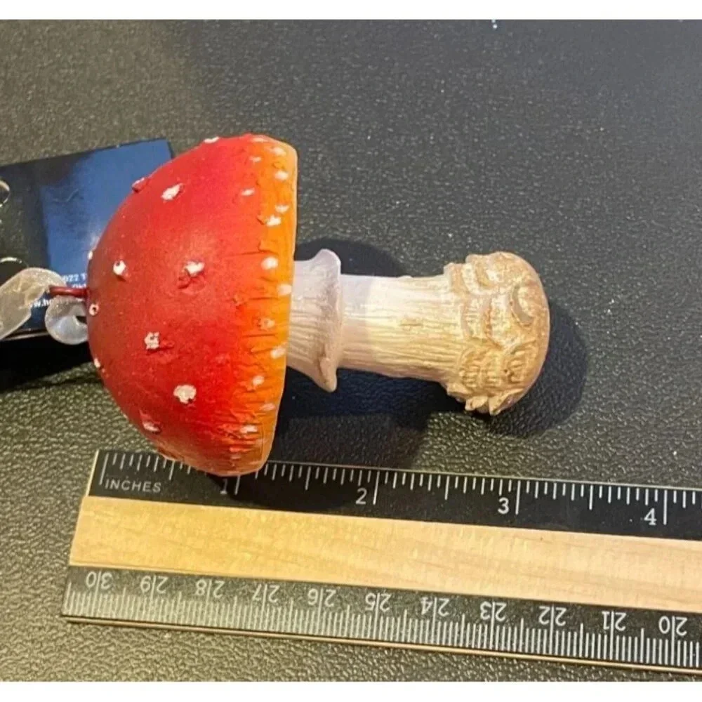 Red White Gnome Dome‎ Toadstool Mushroom Christmas Ornaments Set Of 2 NEW #2